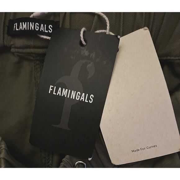 NWT Flamingals Drawstring Stretch Mid-Rise Joggers Army Green Women's XL - Picture 6 of 7